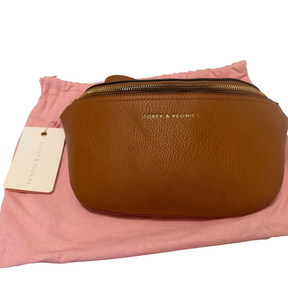 Poppy & Peonies Sidekick Crossbody Belt Bag Cognac Brown Vegan Leather PP50021